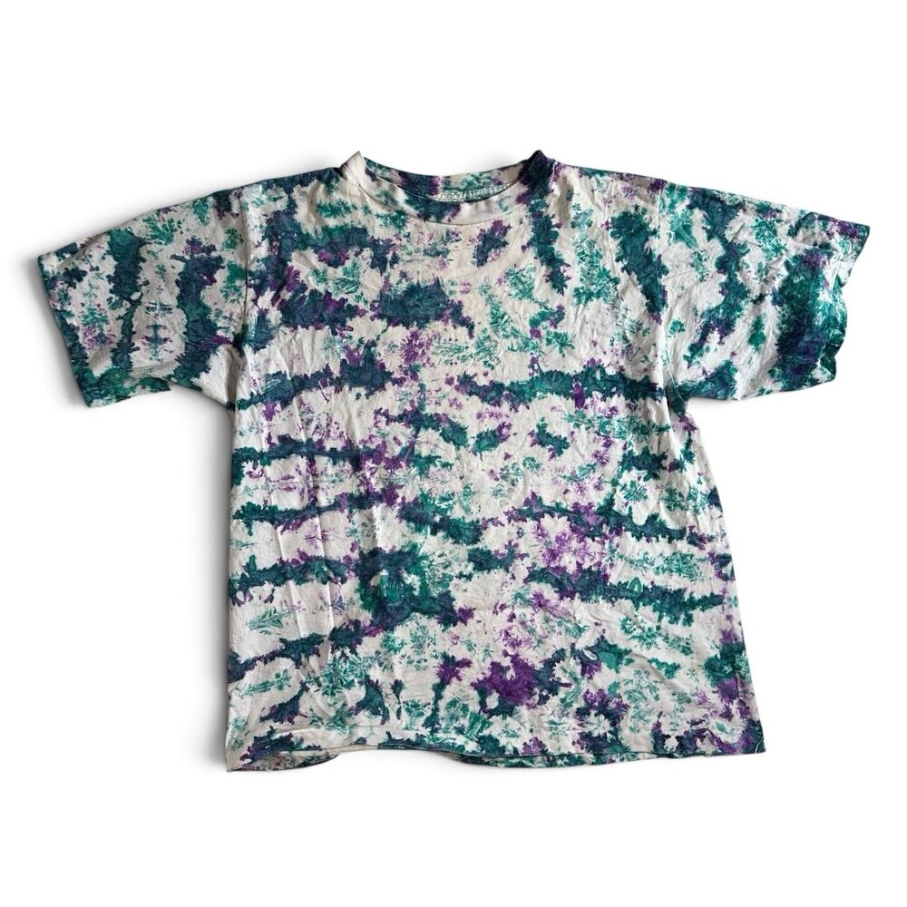 Vintage Tie Dye T-Shirt XL Purple Green Teal White Single-Stitch Alore USA